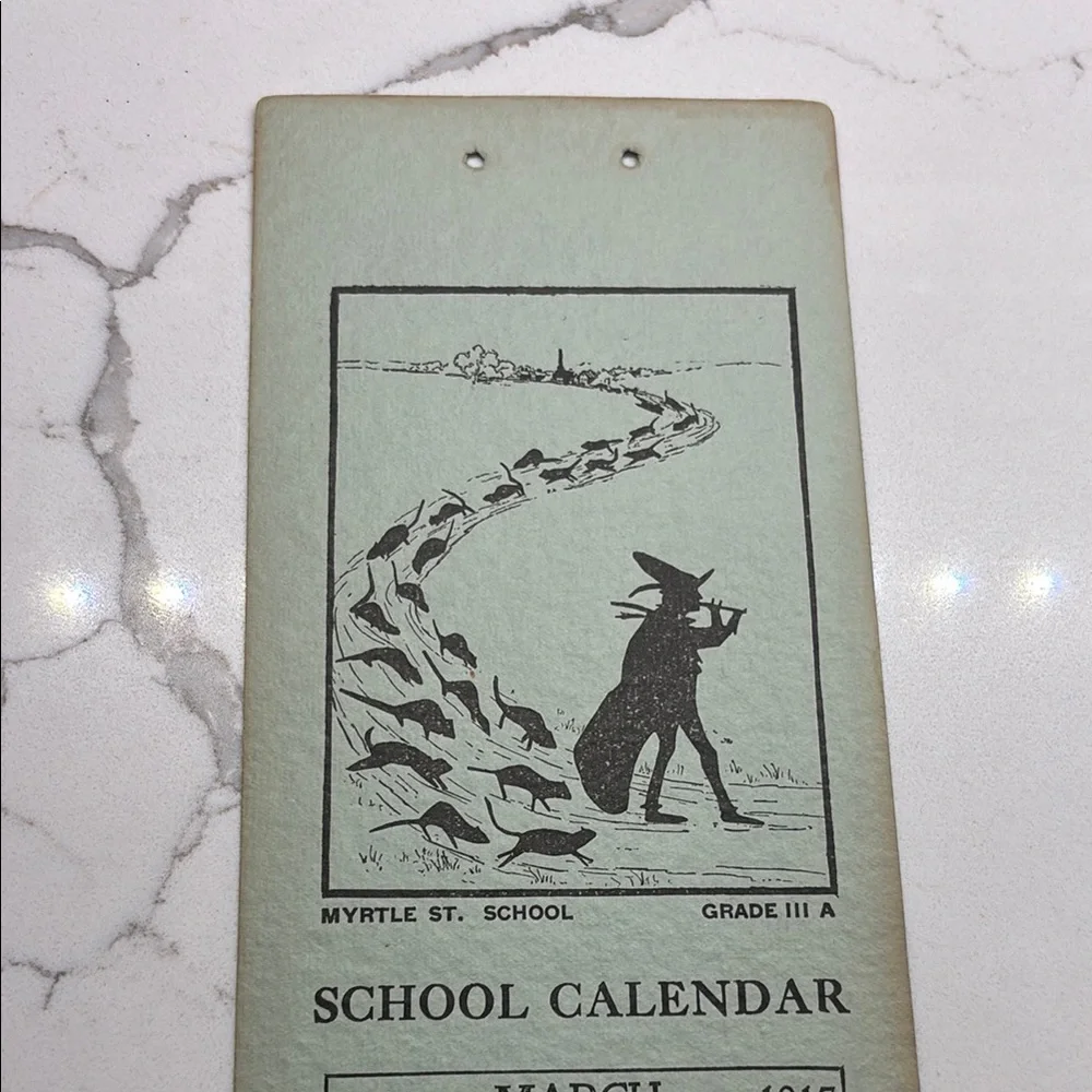 Vintage School Calendar page with witchy looking Illustration